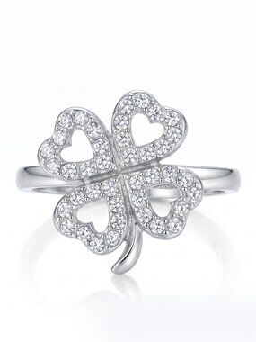 Shamrock Four Leaf Clover Ring - 925 Sterling Silver Saint Patricks